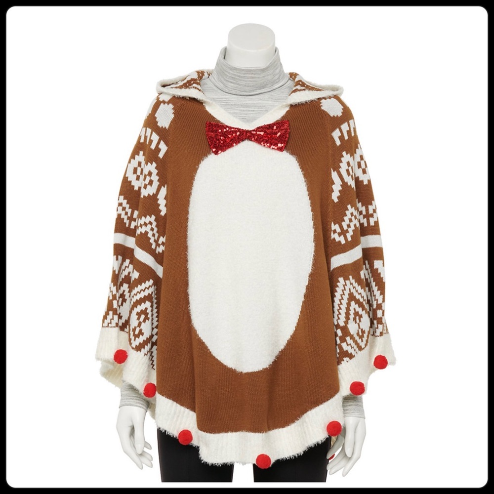 2 x $20 ⬅️ Women’s Reindeer Hooded Holiday Poncho